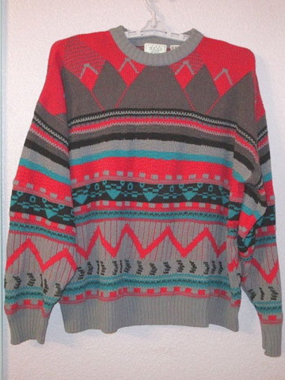 Vtg 90s Sears Sweater Mens XL Knit Pullover Southwestern Colorful Psycho Short